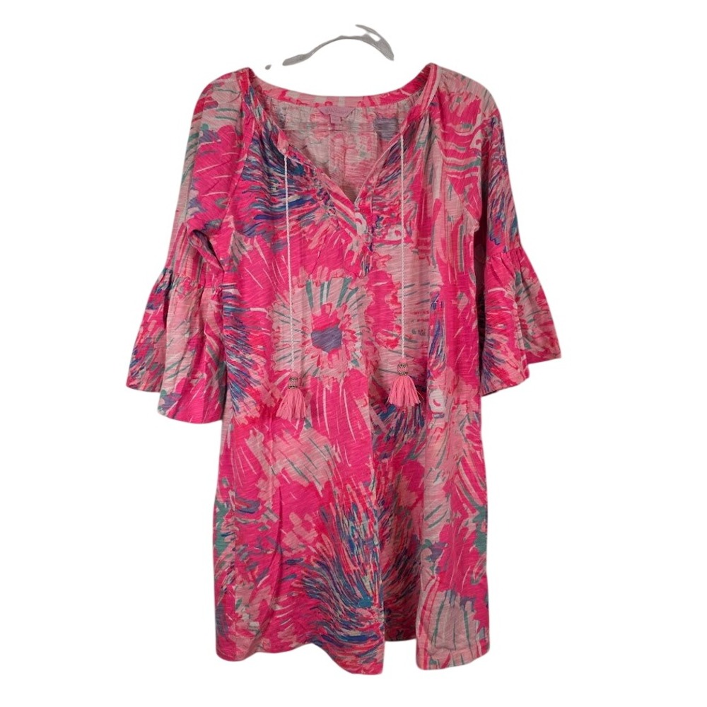 Lilly Pulitzer S Del Lago Never Been Betta Dress‎ Pink Floral Tassel Slub Jersey